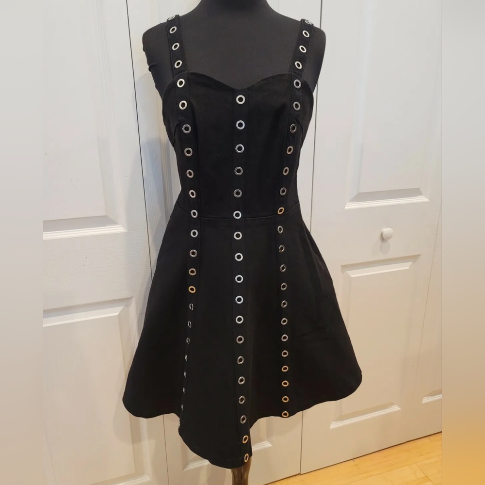 Dolls kill punk goth black silver grommet Jawbreaker wild west eyelet dress XS S - Picture 6 of 8